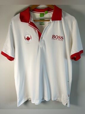 BOSS Hugo Boss Mens Polo Shirt Embroidered Team Canada XL Paddy Modern Fit EUC